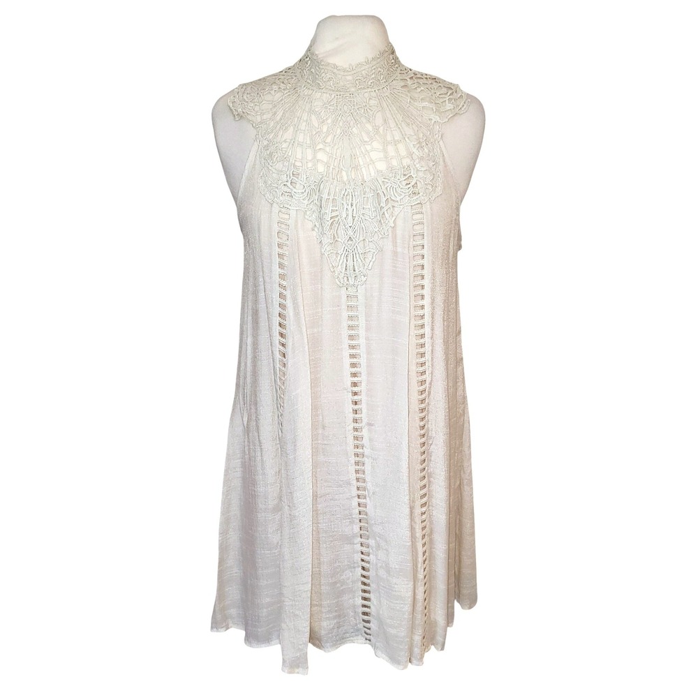 Entro Ivory Crochet Lace Sleeveless Whimsical Antique Cottagecore Boho Dress M - Picture 2 of 10